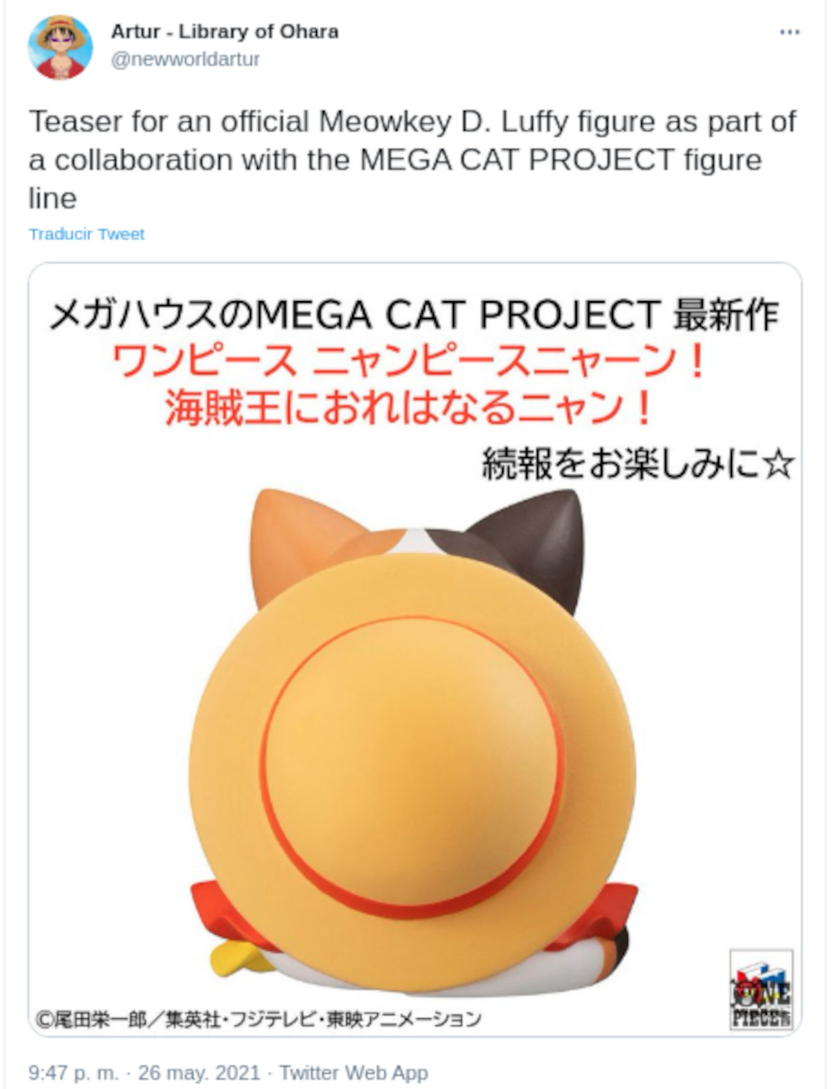Luffy es un michi: One Piece revela figuras de gatos
