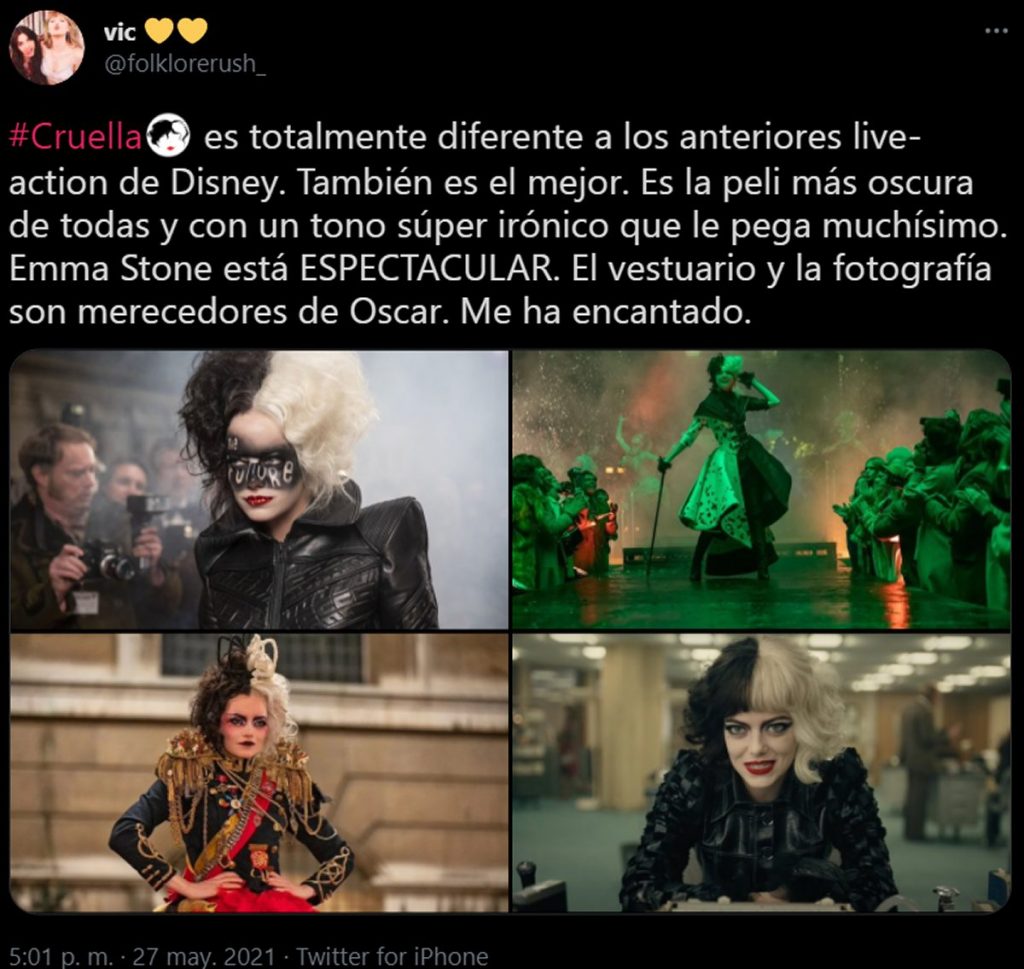 cruella 2021 disney+ plus reacciones positivas