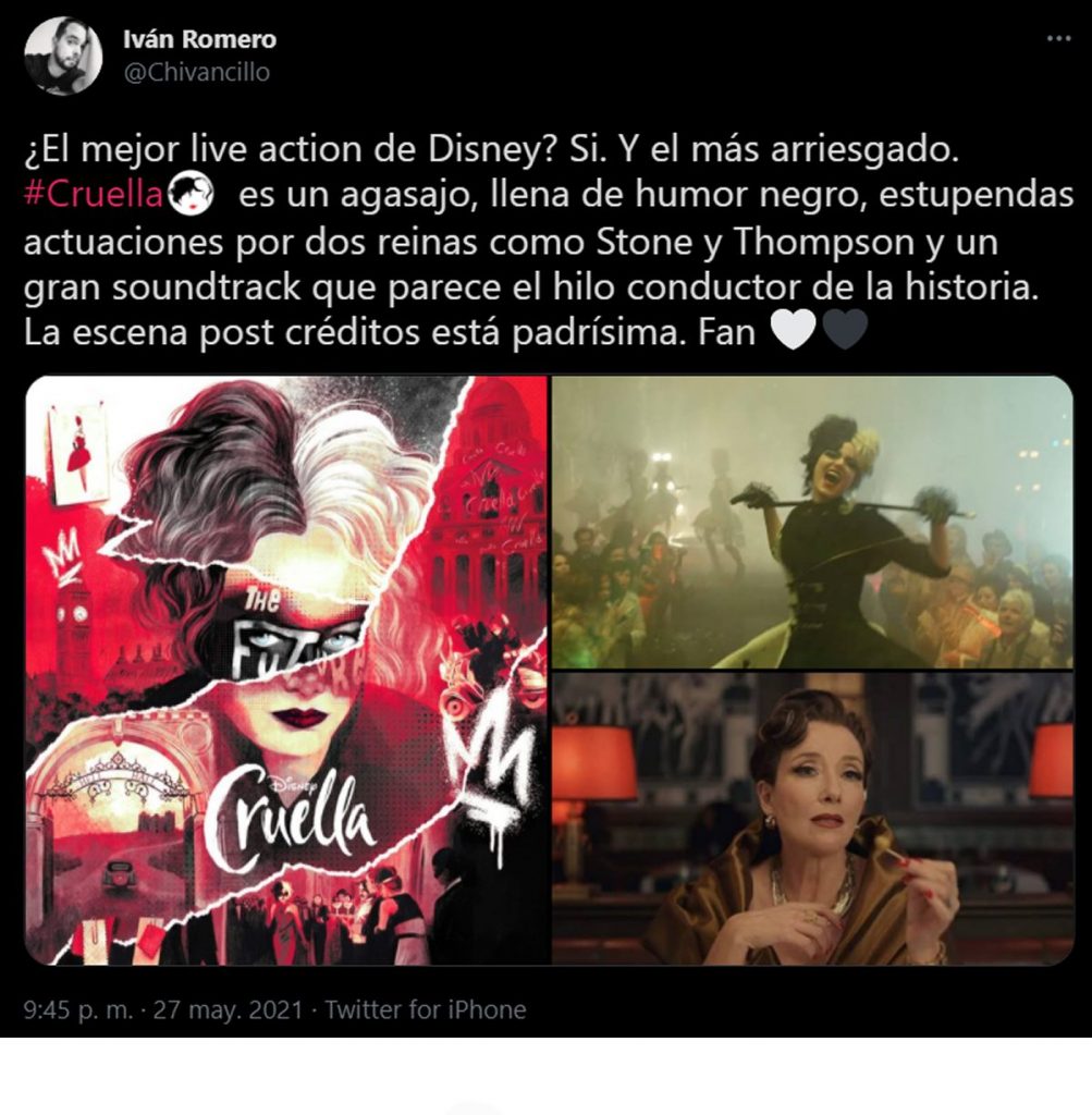 cruella 2021 disney+ plus reacciones positivas
