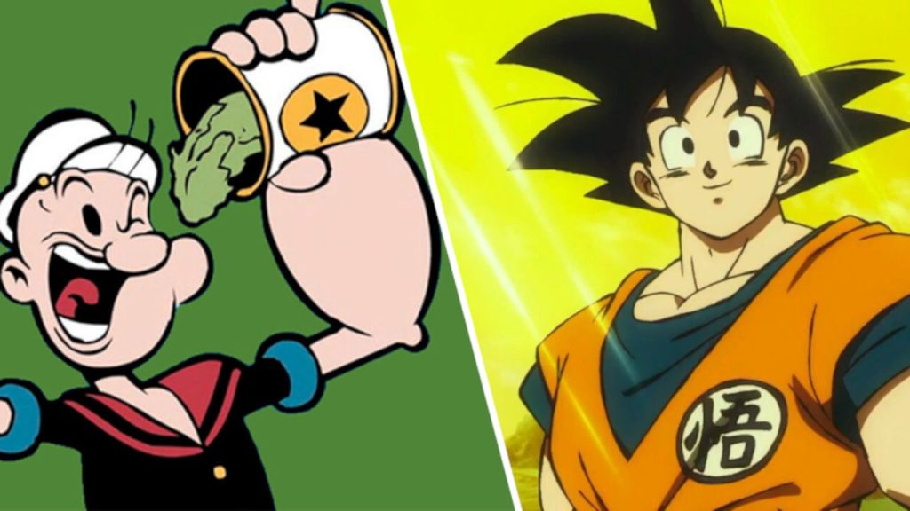 Goku y Popeye el marino se hicieron compañeros de batalla en un fanart