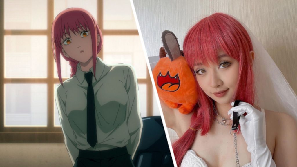 Makima de Chainsaw Man se prepara para la boda y Pochita la acompaña en este cosplay
