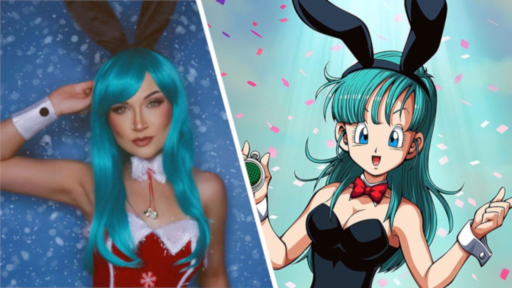 Bulma se alista para la Navidad en Dragon Ball con este cosplay de conejita navideña