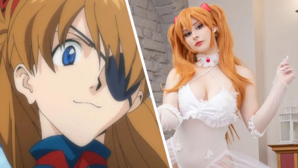 Asuka está lista para casarse en este cautivador cosplay de vestido de novia