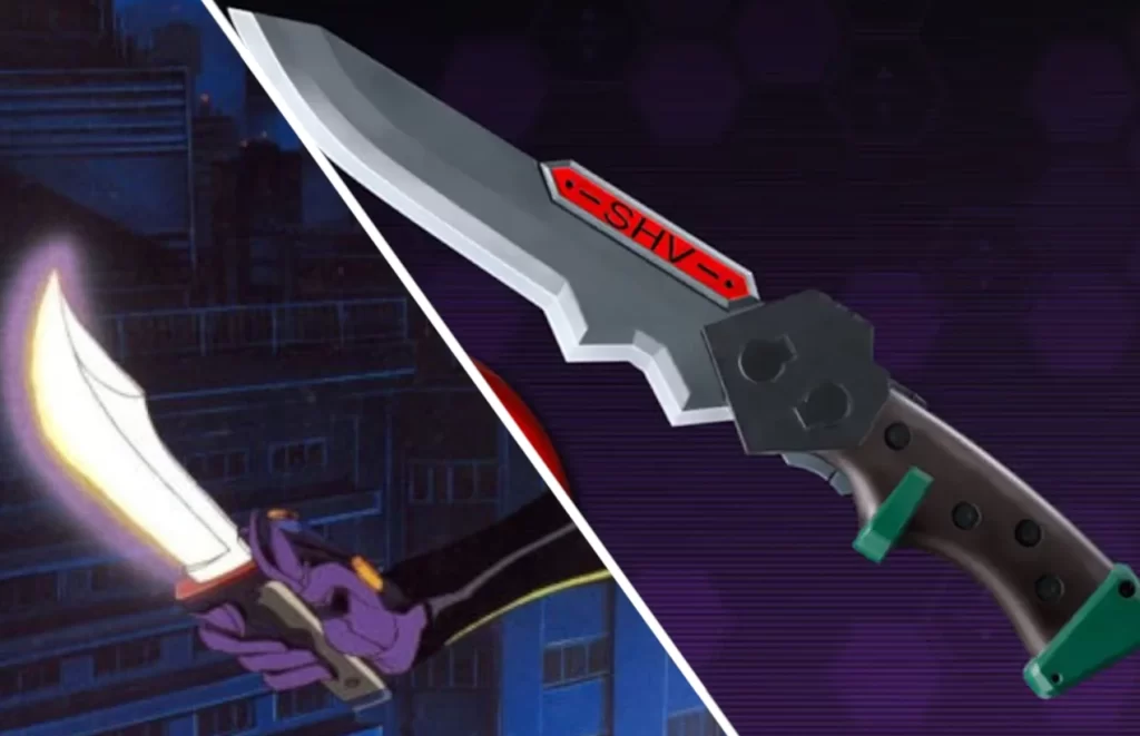 Evangelion lanza una réplica del cuchillo progresivo del Eva 01.