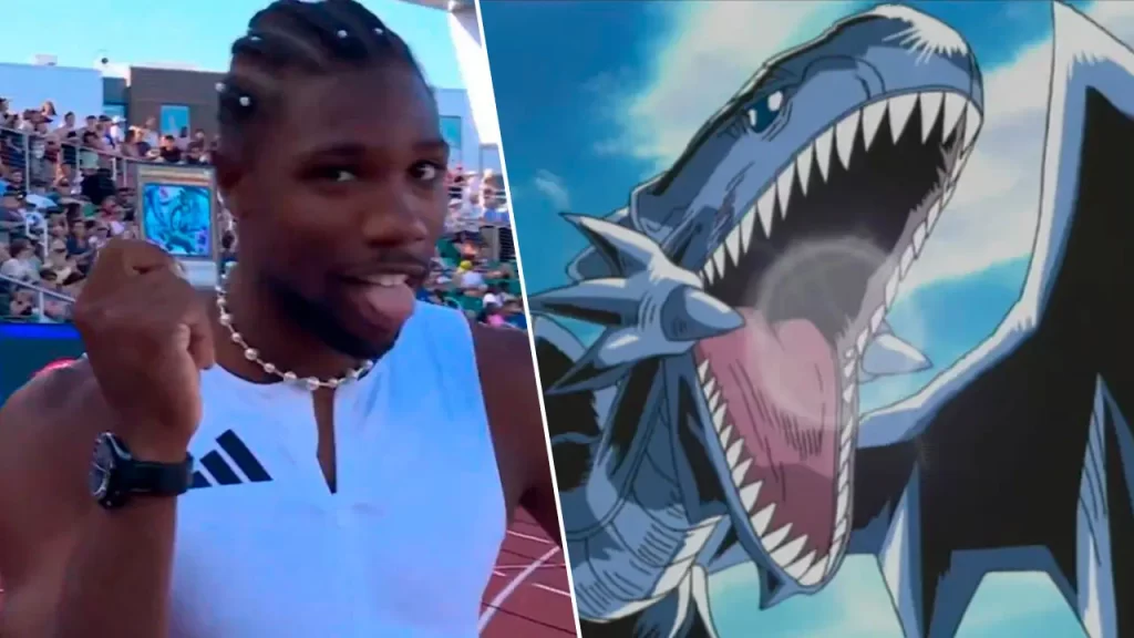 Noah Lyles muestra que es fan de Yu-Gi-Oh! en competencias
