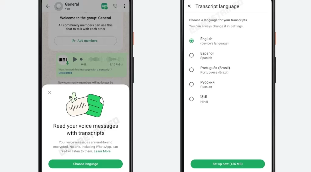WhatsApp transcripción de mensajes de voz Android