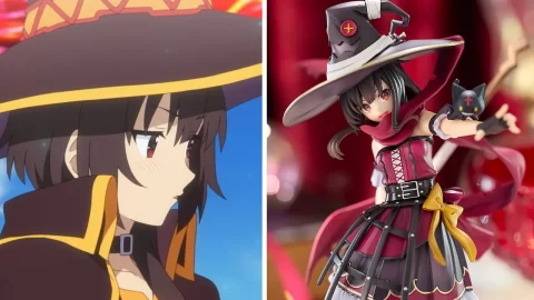 Imágenes de Megumin en el anime de Konosuba! y en su figura de colección