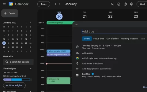 Google Calendar modo oscuro