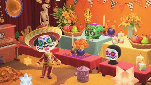 Fotograma de Animal Crossing en su actualización por Día de Muertos